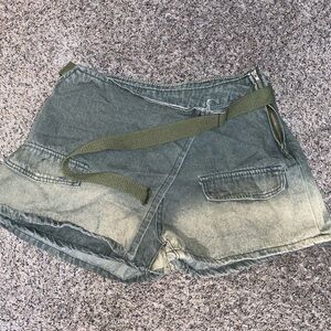 Green Denim Shorts with Belt